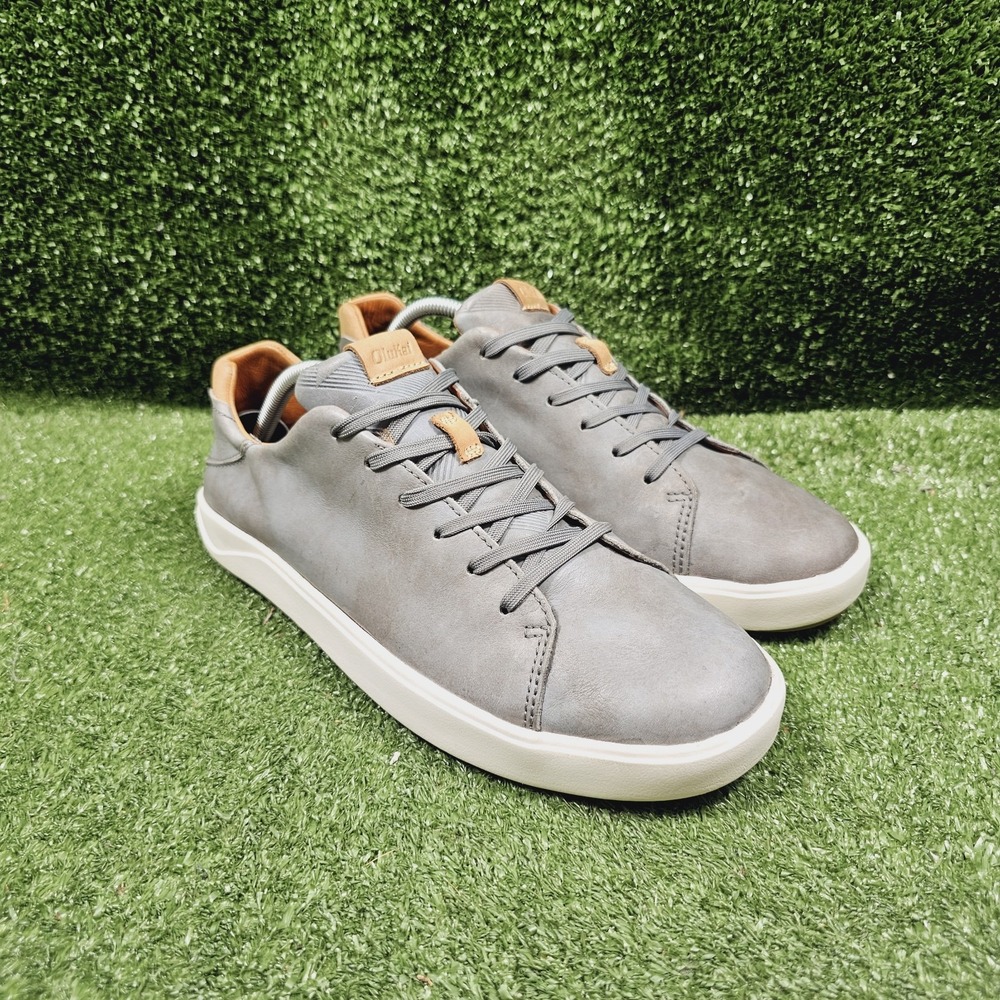 OluKai Lae'ahi Li Ili Gray Leather Drop Heel Casual Sneakers Mens Size 9.5